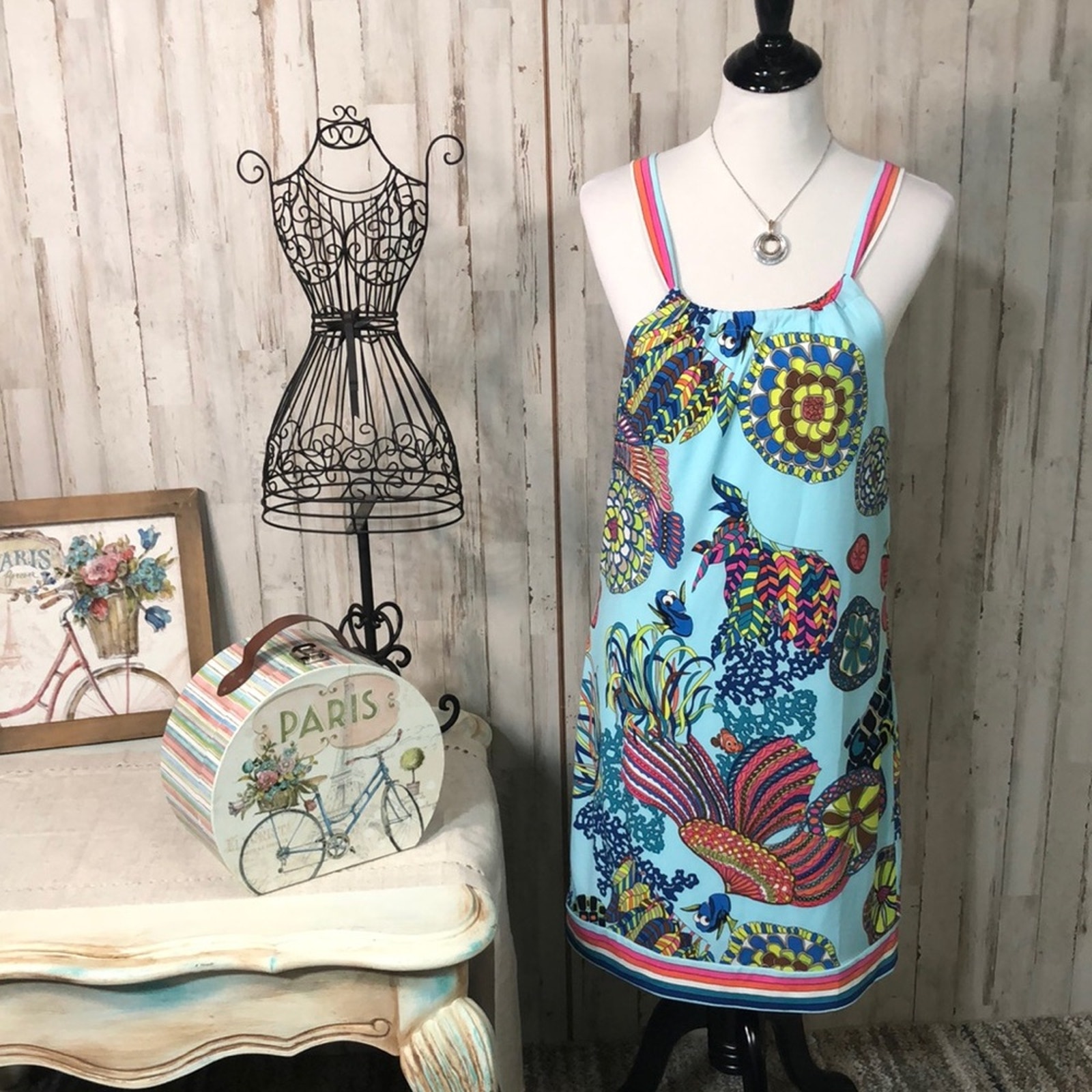 Like New Trina Turk Finding Dory Nemo Halter Sleeveless Dress And Swim Cover Up